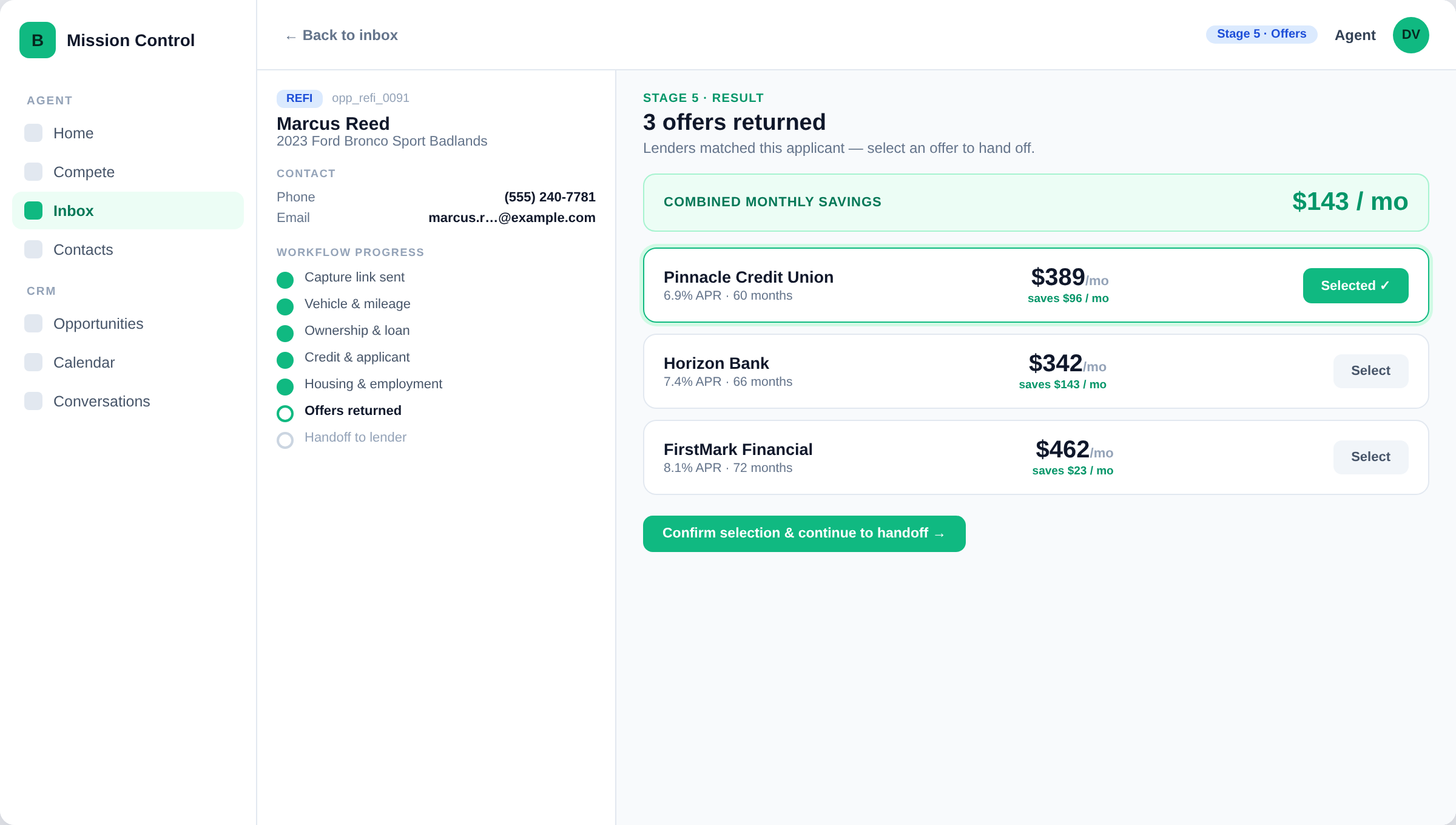 Mission Control · Refi CoPilot · Offers Returned